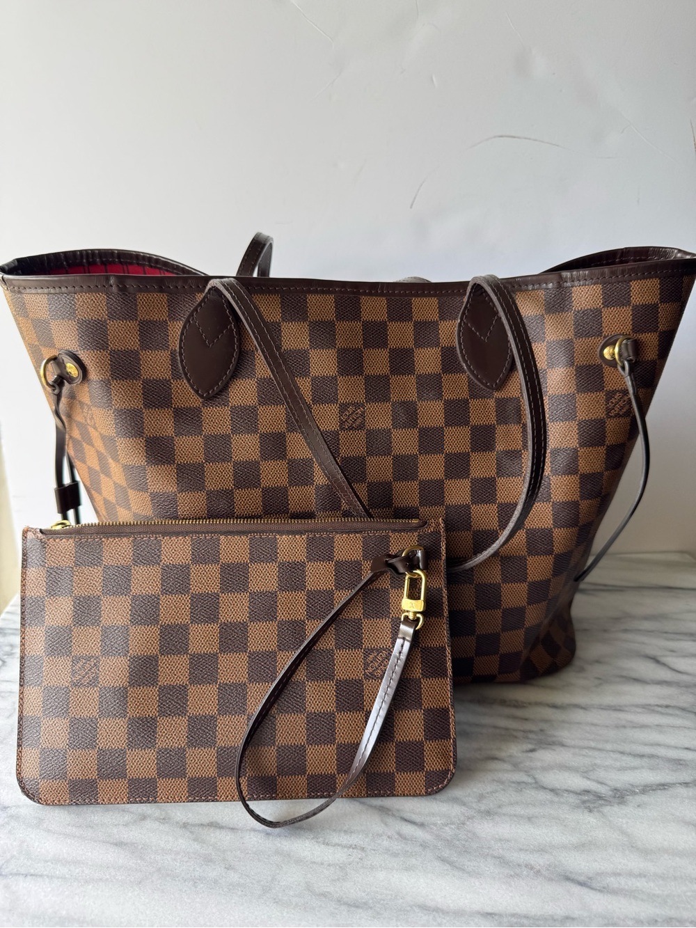Louis Vuitton MM Neverfull tote with clutch and insert - Damier Ebene